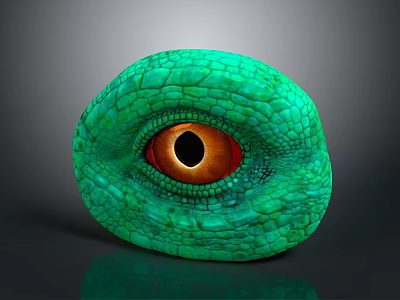 Reptilian Eye With Green Textured Scales Orange Iris And Black Pupil 3d model