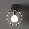 Modern Circular Ring Wall Lamp with Globe Bulb and Metallic Black Gold Frame 3d model