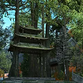 Serene Ancient Chinese Pagoda Gate In Lush Green Forest With Mossy Stone Stairs Beautiful Landscape
