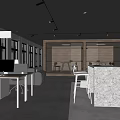 Modern Public Office Space With Open Layout Workstations Chairs And Central White Counter 3d model