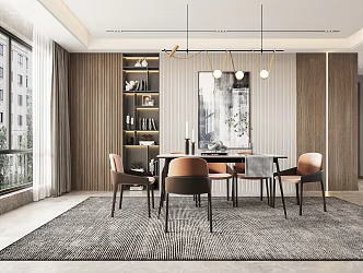 Modern Restaurant Dining Table and Chair Chandelier 3d model