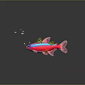 Cute Pink Fish With Blue Stripe Green Decorations And Big Eyes In Starry Background