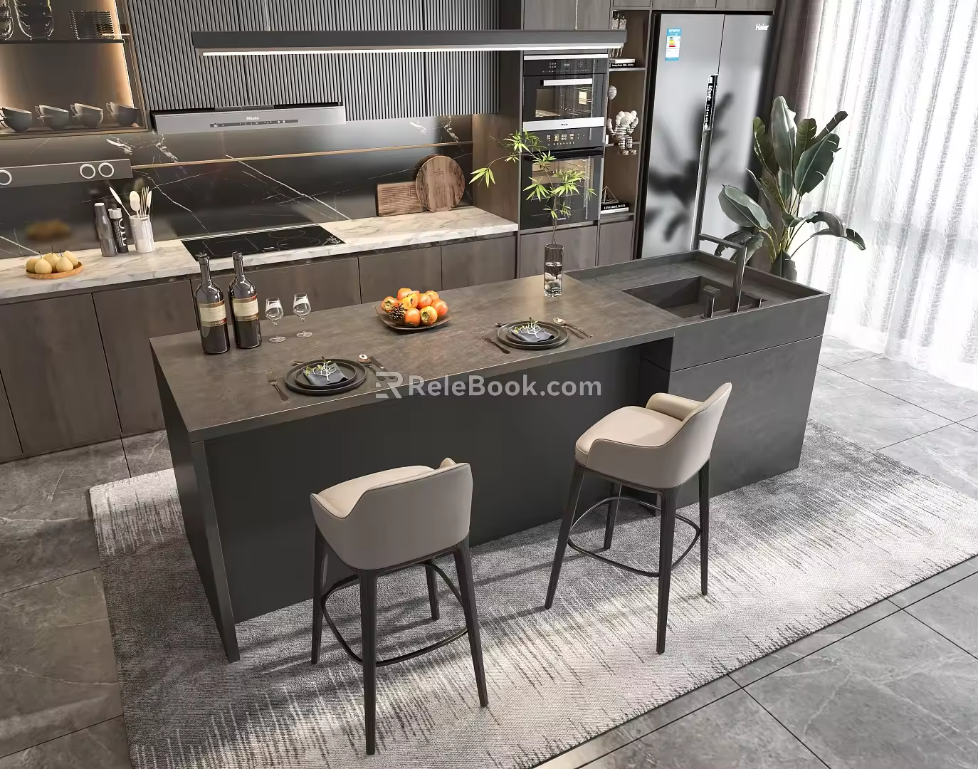 Modern Bar Chair Combination Open 3d model