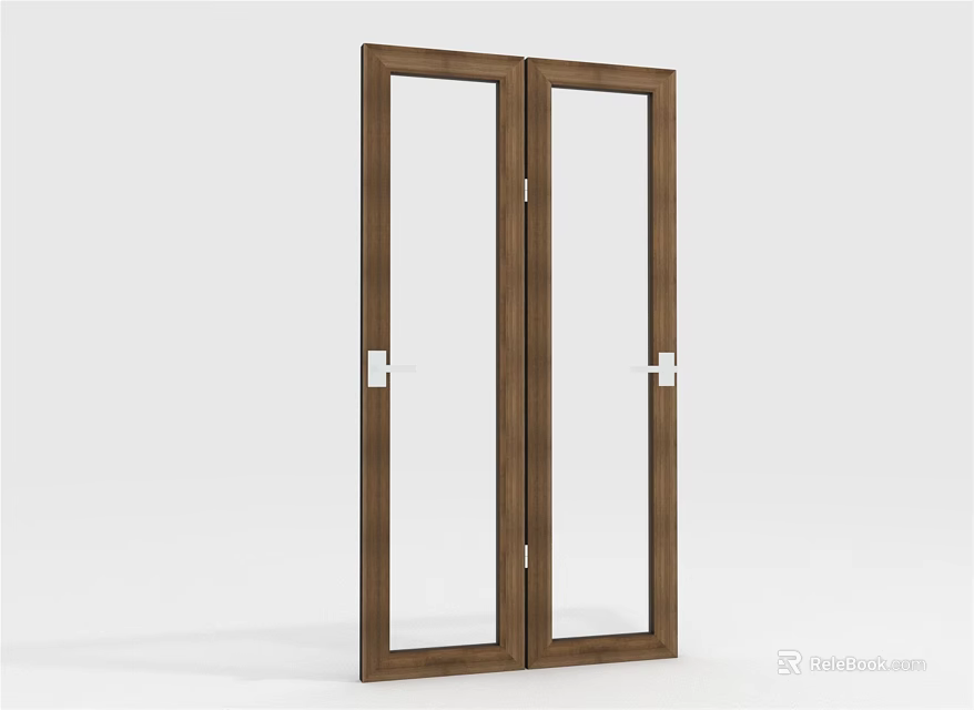 Modern Wooden Casement Windows With Glass Panels And White Hardware Handles 3d model 