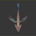 Fantasy Aquatic Creature With Pink Blue Fins Green Eyes And Sharp Teeth