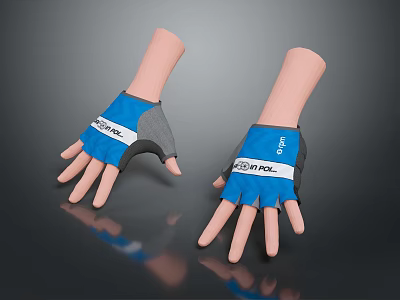 Blue And Gray Half Finger Cycling Gloves With Good Feel Brand Logo 3d model
