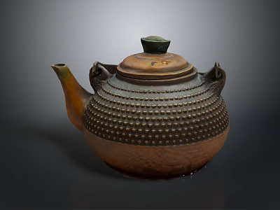 Traditional Metal Teapot with Raised Dot Decoration Brown Black Finish and Green Lid Handles 3d model