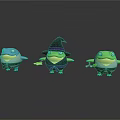 Cute Cartoon Frog Characters With Wizard Hat Blue Green Colors And Holding Props