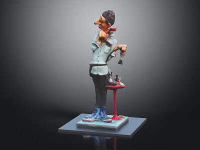 Cartoon Character Sculpture In Standing Pose With Detailed Clothing And Base Platform 3d model