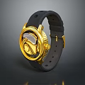 Elegant Stylish Watch With Black Strap Gold Dial Mechanical Design