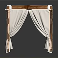 Wooden Decorative Canopy Structure With White Curtains And Frame Design 3d model