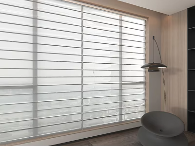 Modern Room Interior With White Window Blinds Floor Lamp And Chair 3d model