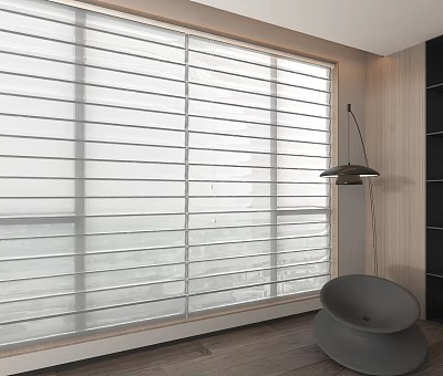 Modern Room Interior With White Window Blinds Floor Lamp And Chair 3d model