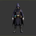 Man In Purple Hooded Robe With Decorative Belt And Mystical Accessories