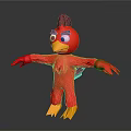 Red Angry Cartoon Game Character with Yellow Beak and Feet Outstretched Arms Standing Black Background