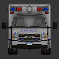 Police Ambulance Vehicle With Blue Stripes Roof Emergency Lights And Medical Symbols