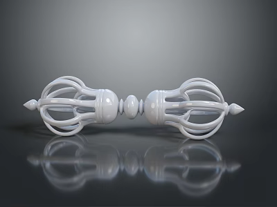 White Double Ended Weapon 3D Model Featuring Circular Rings And Smooth Symmetric Design 3d model