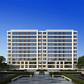 Modern Residential Building with Light Facade and Large Windows Surrounded by Greenery and Landscaped Courtyard