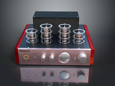 NOSUNNY Audio Amplifier With Vacuum Tubes Silver Knobs And Red Frame 3d model