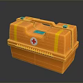Orange Home First Aid Kit with Red Cross Symbol Yellow Straps and Green Buttons