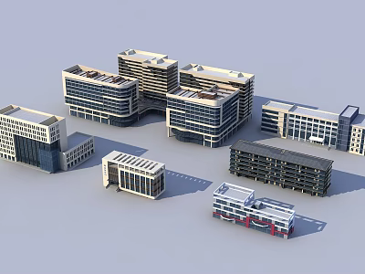 Modern Multiple Office Buildings Complex With Glass Curtain Walls And Contemporary Design 3d model
