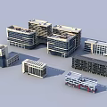 Modern Multiple Office Buildings Complex With Glass Curtain Walls And Contemporary Design