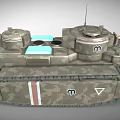 Vintage Military Tank with Dual Turrets Camouflage Paint Stripes Tracks and Insignia
