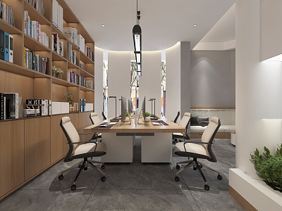 Modern Public Office Area Simple Minimalist Log Office Area Open Office Space Office Desk and Chair 3d model