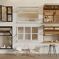 Various Wall Mounted Shelves in Different Styles with Decorative Items and Seating