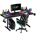 Gaming Computer Desk Setup With RGB Lighting Monitor Keyboard Mouse And Ergonomic Chair