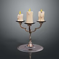 Decorative Metal Candle Holder With Three Burning Candles And Burn Marks