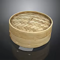 Traditional Bamboo Steamer With Woven Lid Round Shape And Wooden Body