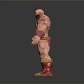 Muscular Fantasy Character With Bald Head Red Trunks And Boots