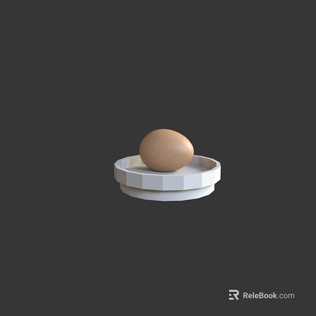 Fresh Brown Egg Displayed On White Octagonal Tray Against Dark Background 3d model 