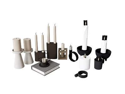 Minimalist Black And White Geometric Decorative Ornament Set With Candle Holders Candles For Tabletop Home Decor 3d model