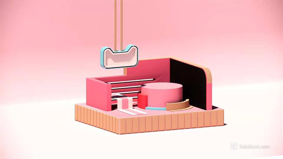 Pink And Orange 3D Ecommerce Product Display Shelf With Circular Platform 3d model