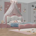 Pink Single Bed with Crown Headboard White Canopy Star Decorations and Pink Nightstands