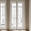 Elegant Double Doors Interior Design With Glass Panels And Beige Curtains