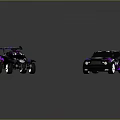 Two Black And Purple Racing Cars With Body Graphics And Rear Spoilers