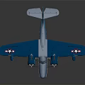 Blue Model Airplane With Twin Propellers White Star Decals And Floats