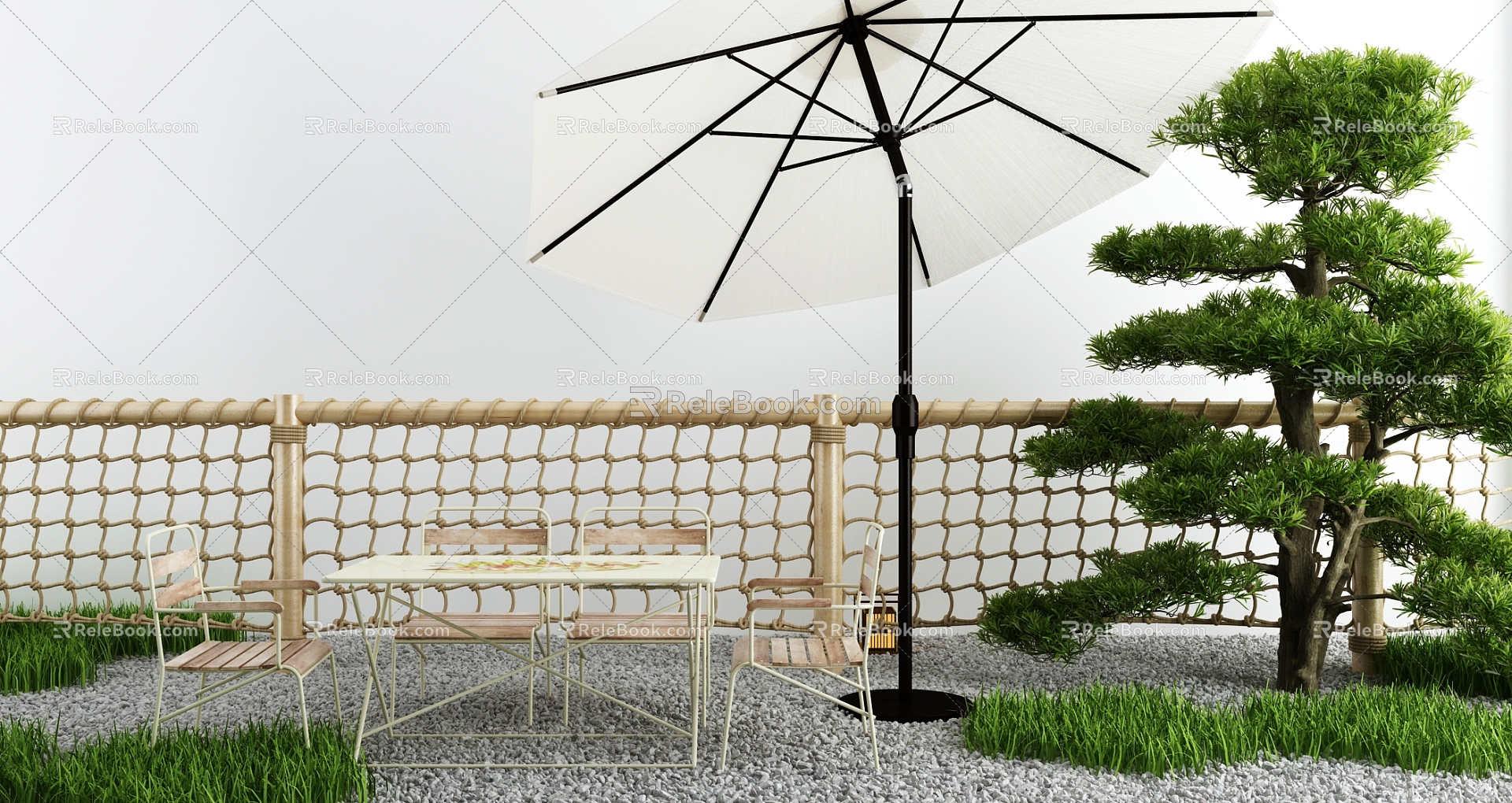 Modern Outdoor Table and Chair Courtyard Landscape Sketch model