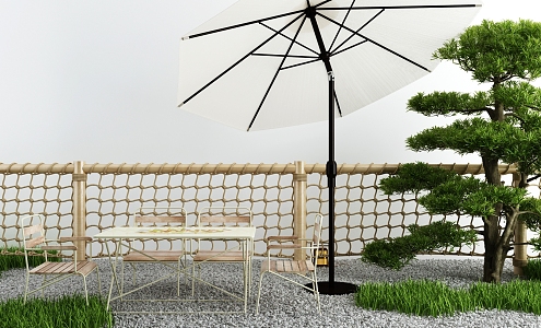 Modern Outdoor Table and Chair Courtyard Landscape Sketch 3d model