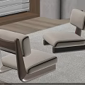 Modern Leisure Chairs with Walnut Wooden Frame Light Beige Upholstery on Carpet in Bright Interior