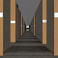 Modern Elevator Hallway Design With Wooden Panels Carpet And Room Number Signs