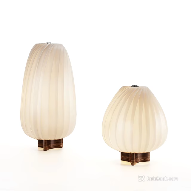 Modern Two Table Lamps With White Pleated Shades And Brown Bases 3d model 