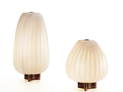 Modern Two Table Lamps With White Pleated Shades And Brown Bases 3d model