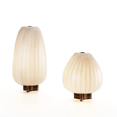 Modern Two Table Lamps With White Pleated Shades And Brown Bases 3d model