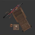 Wooden Recliner Chair With Small Side Table And Red Bicycle For Outdoor Relaxation Area