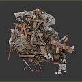 Pile Of Rusty Scrap Metal And Stone Debris With Broken Pieces