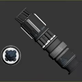 Metallic Bullet with Blue Sharp Tip and Detached Cartridge Case on Dark Reflective Surface